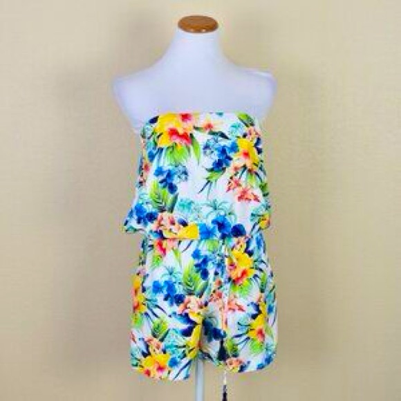 Tommy Bahama floral romper tropical floral romper rayon L NWOT - Picture 3 of 13